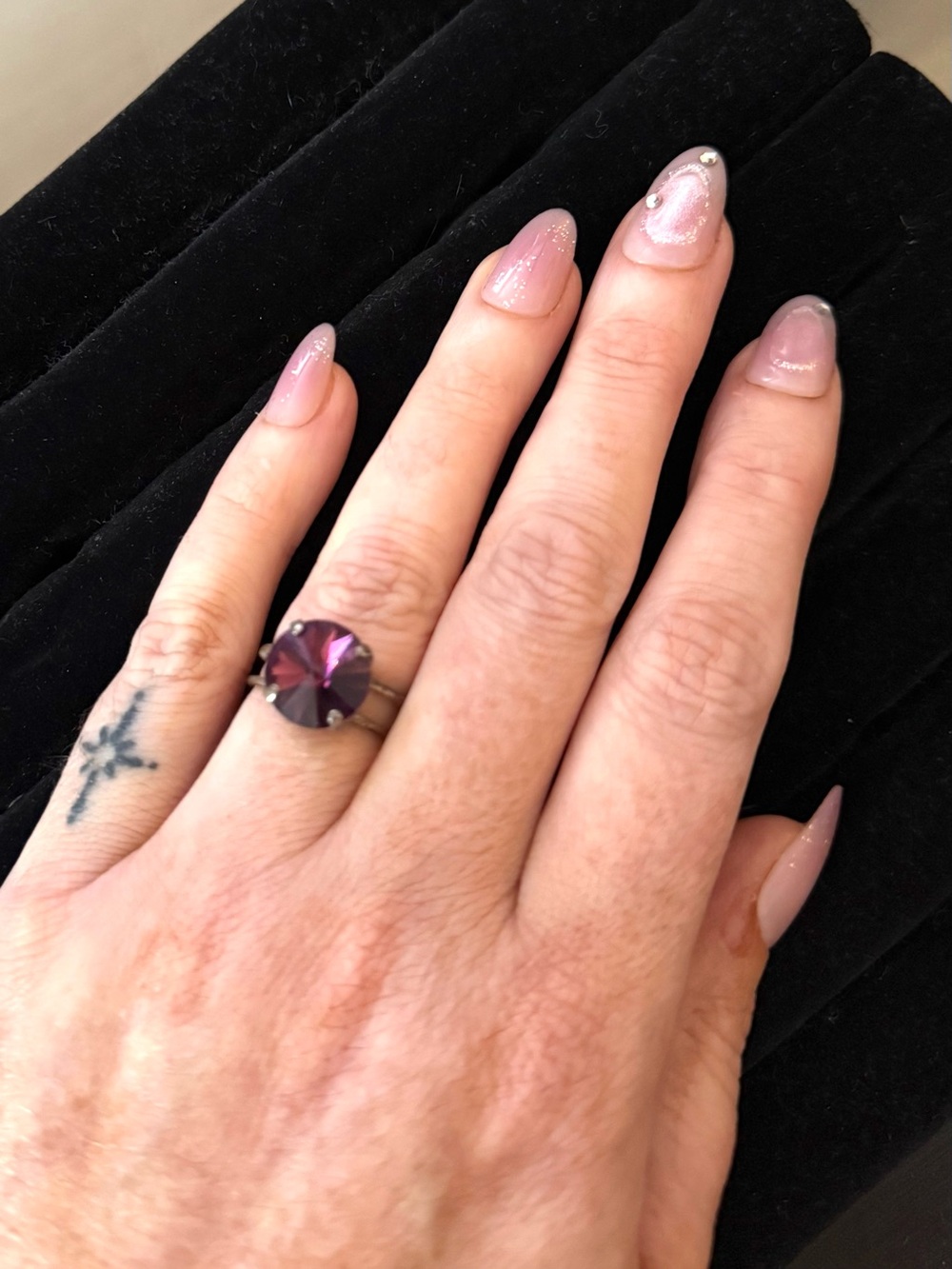 Purple Crystal Round Statement Ring - Adjustable
